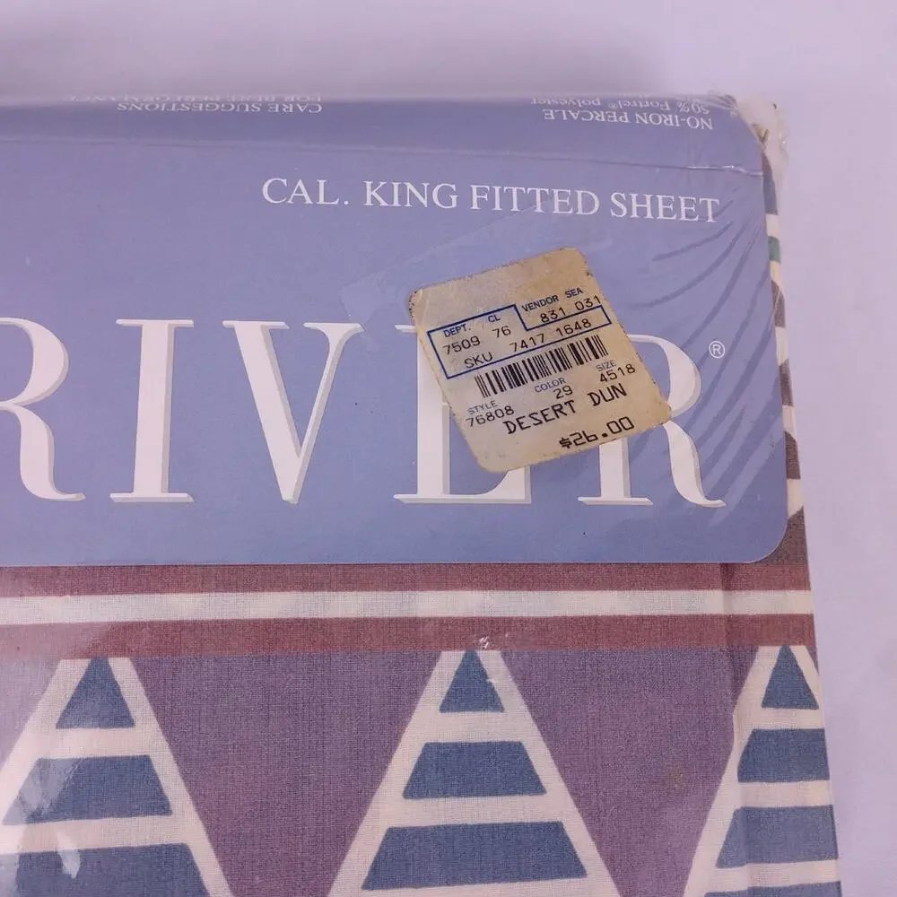 Vintage Dan River Percale Fitted Sheet CA King Pastel Southwest Geometric NIP